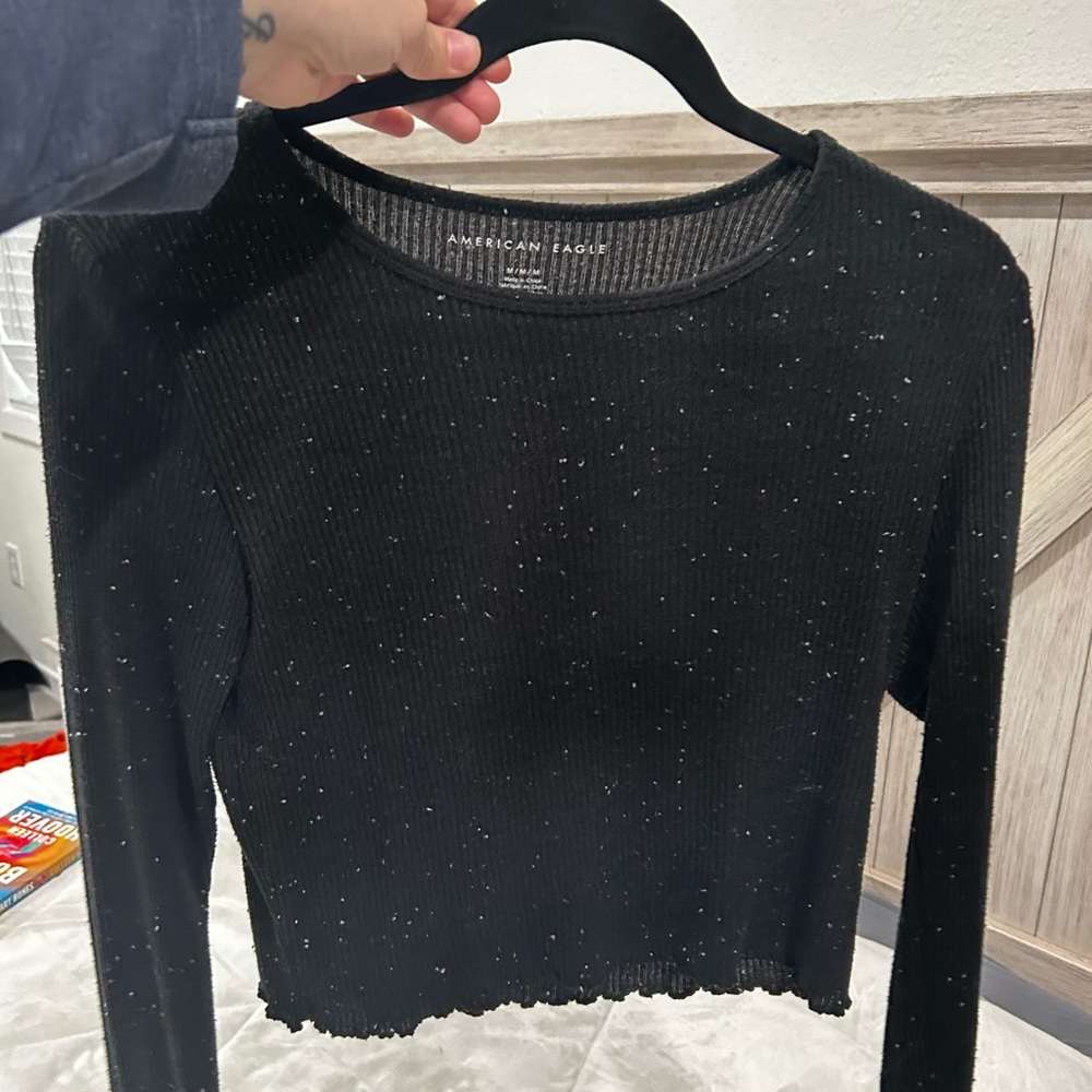 Black American Eagle Crop Top